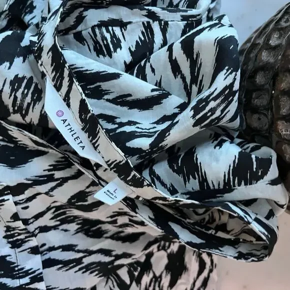 Athleta Women’s Kaftan Tunic Dress Cover Up Large Black White Cotton Silk - Picture 6 of 7